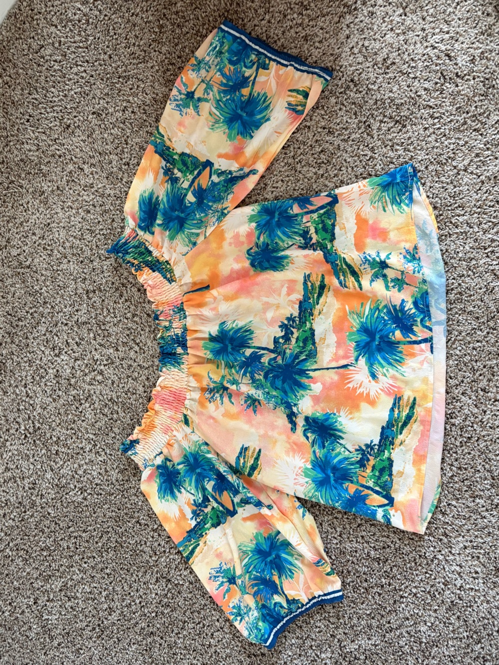 Jealous Tomato Coral & Teal Palm Print Off-Shoulder Top